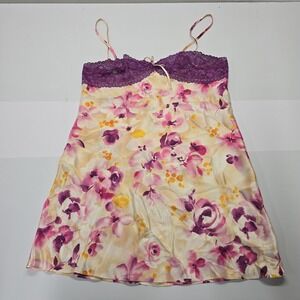 Vintage Morgan Taylor Intimates Floral Lace Trim Satin Chemise Nightgown Small